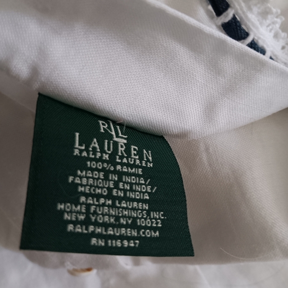 RALPH LAUREN Two Ramie Linen White + Blue Embroidered Flowers Button Pillow Case - Picture 4 of 4